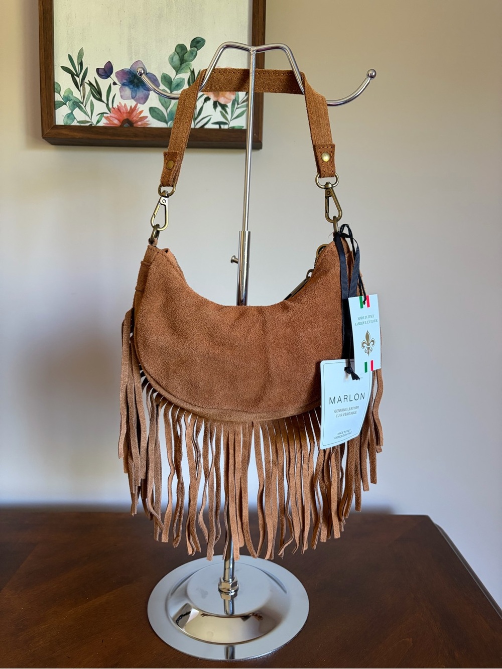 Marlon Brown Suede Fringe Small Crossbody - Bag - Made in Italy - Boho -Western